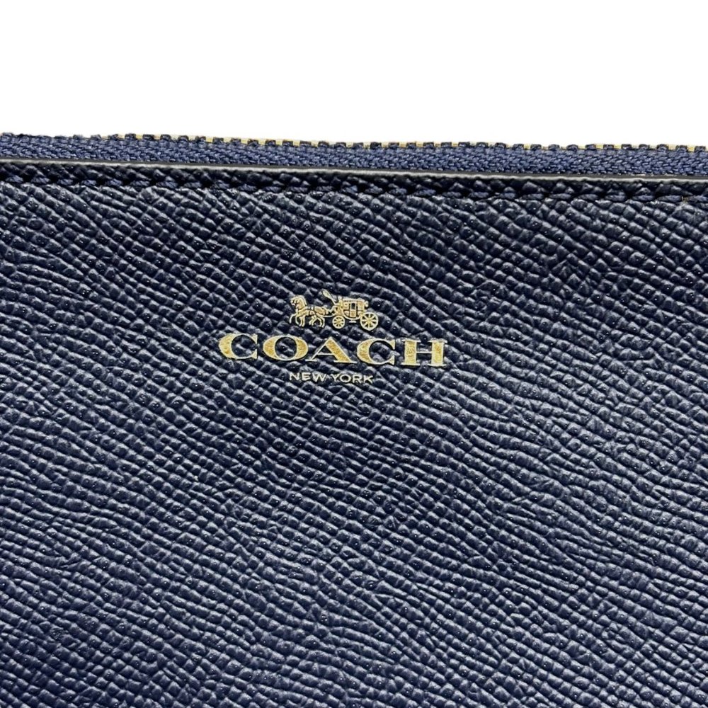Coach Crossgrain Leather Corner Zip Wristlet Wallet Midnight Blue - Picture 5 of 13